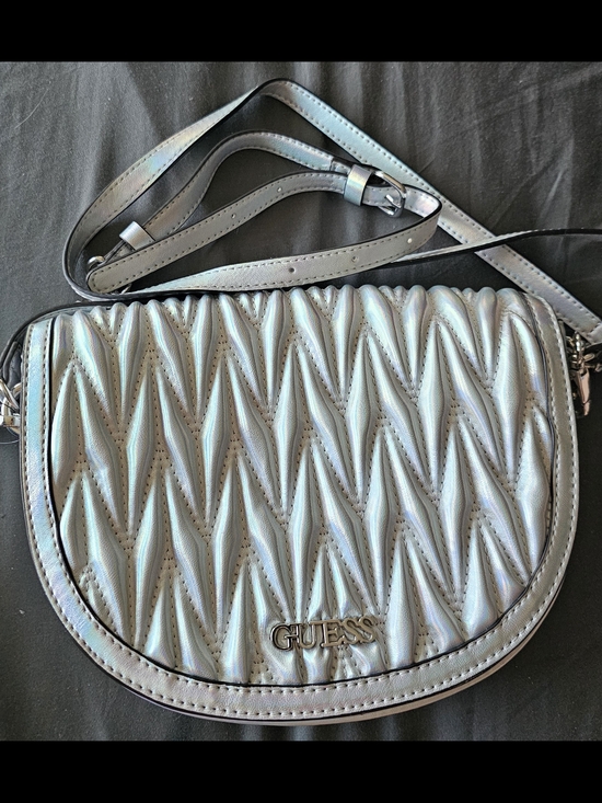 Guess Handbags - GUESS Iridescent Quilted Crossbody Bag in Silver